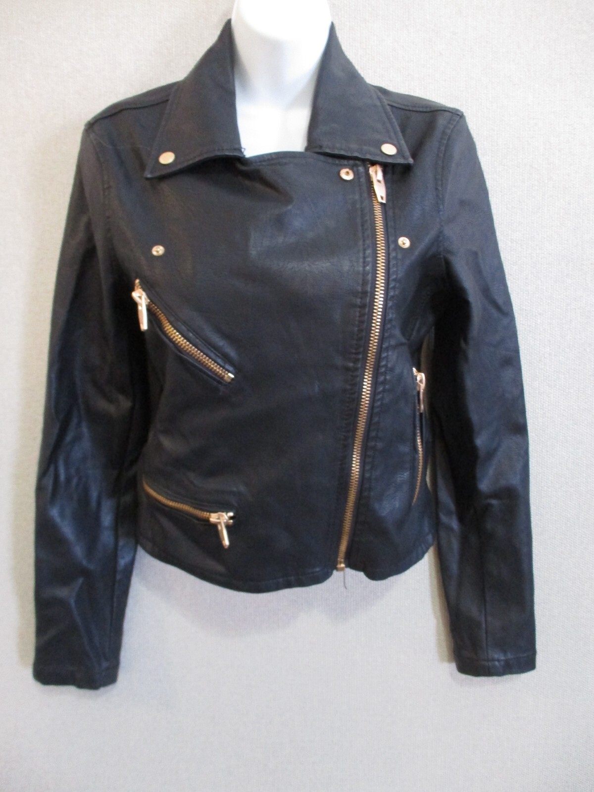 Blank NYC Faux Leather Moto Jacket Size Small Gold Zip | eBay
