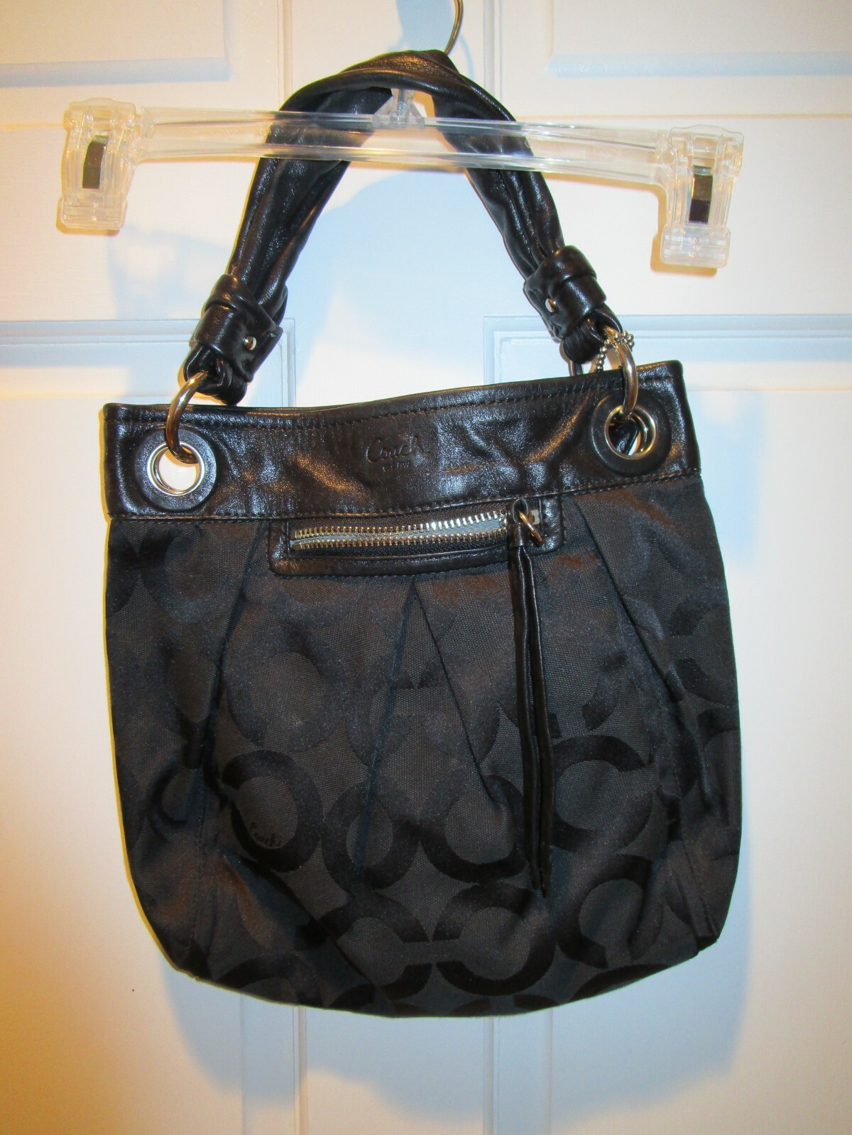 COACH Shoulder SIGNATURE C HANDBAG Black LEATHER and FABRIC