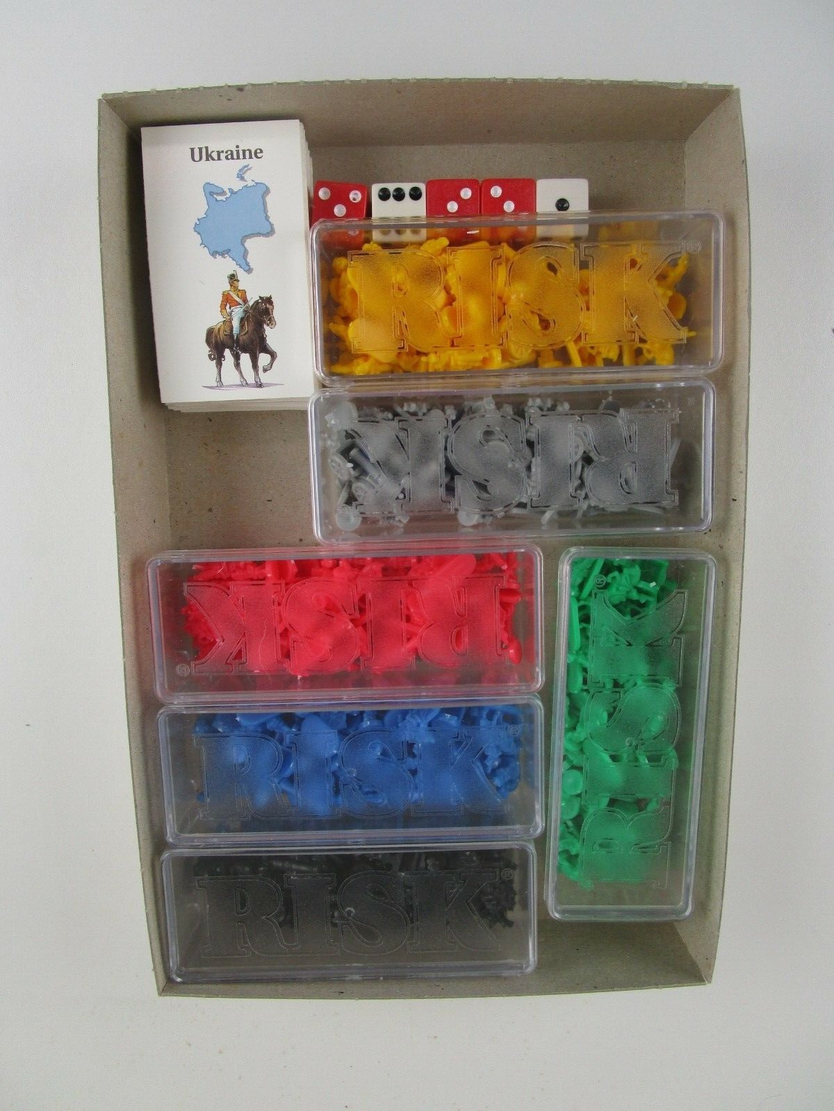 RISK 1993 Replacement Parts - Complete Set Army Pieces, 56 Cards, Dice