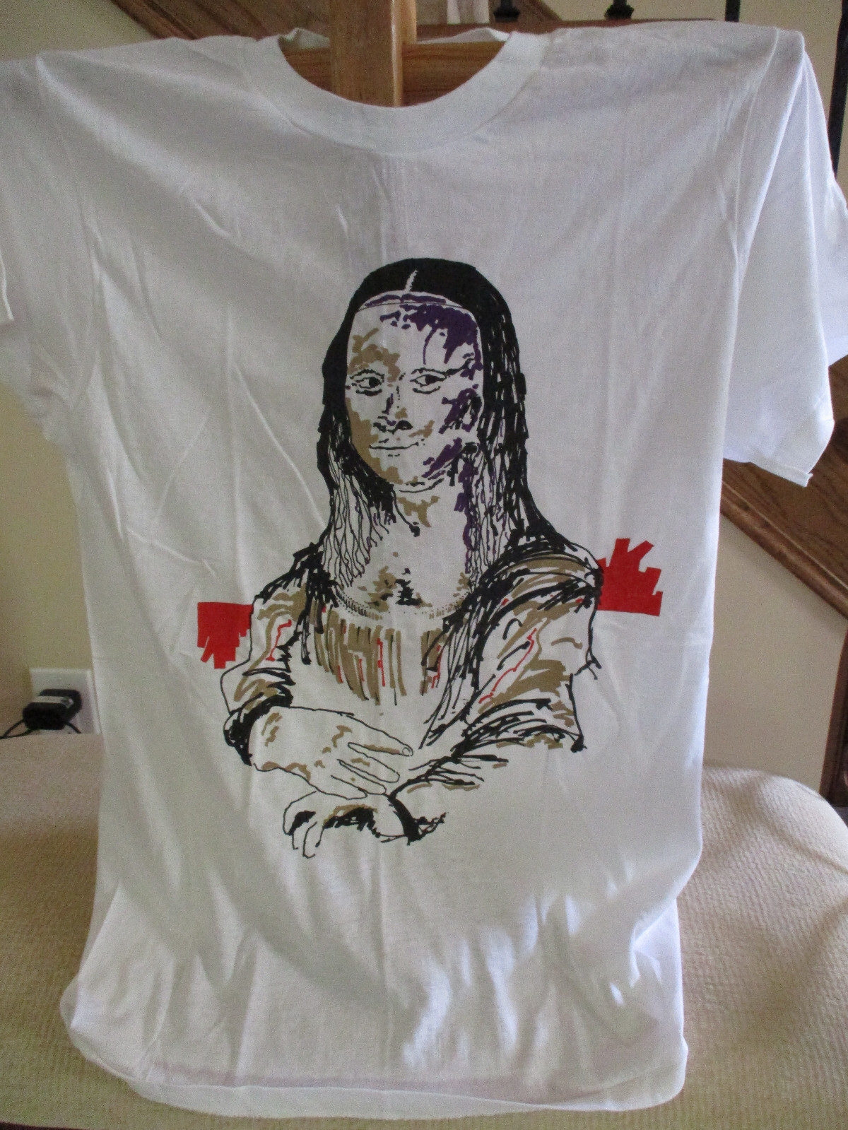 Vintage Single Stitch T-Shirt Mona Lisa Art Design Hanes L