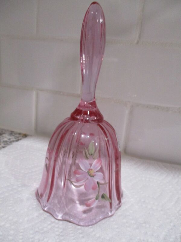 Vintage Fenton  Bell Pink Hand Painted Art Glass Signed  by: C. Dailey