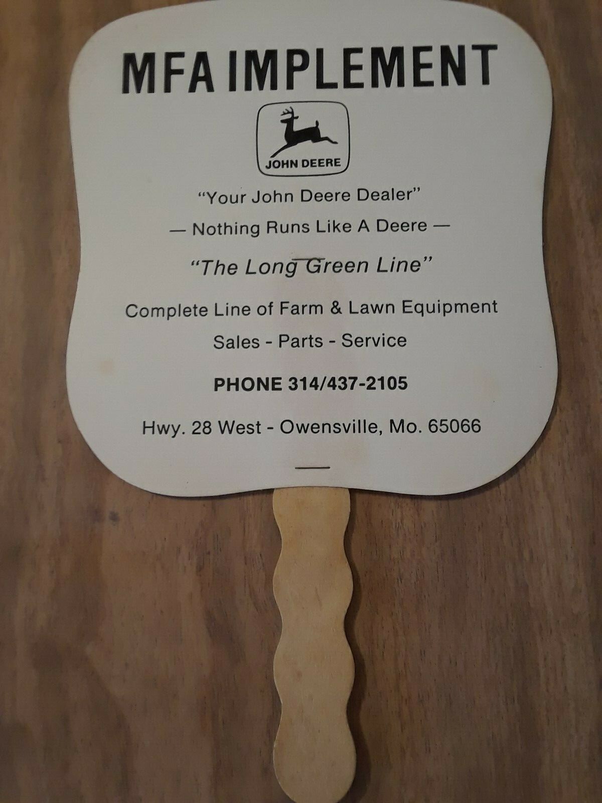 VINTAGE HAND FAN~MFA Implement.,Owensville,MISSOURI ADVERTISE