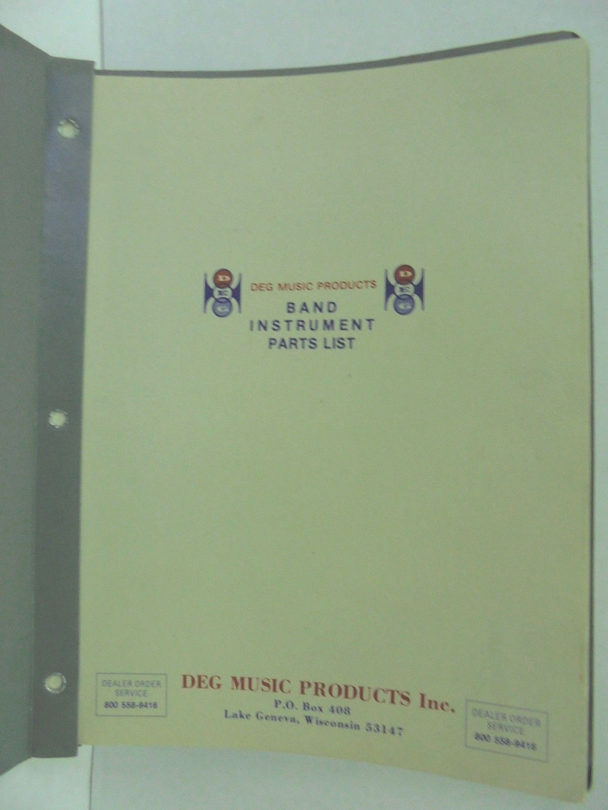 Vintage Band Instrument Parts List DEG MUSIC PRODUCTS - Not Dated Soft Binder