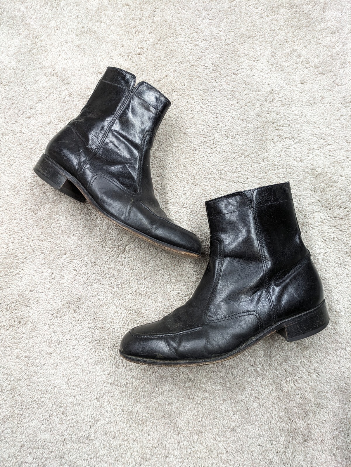 Mens 9 Side Zip Leather Black Chelsea Ykk Zipper Hard Sole Eu 38
