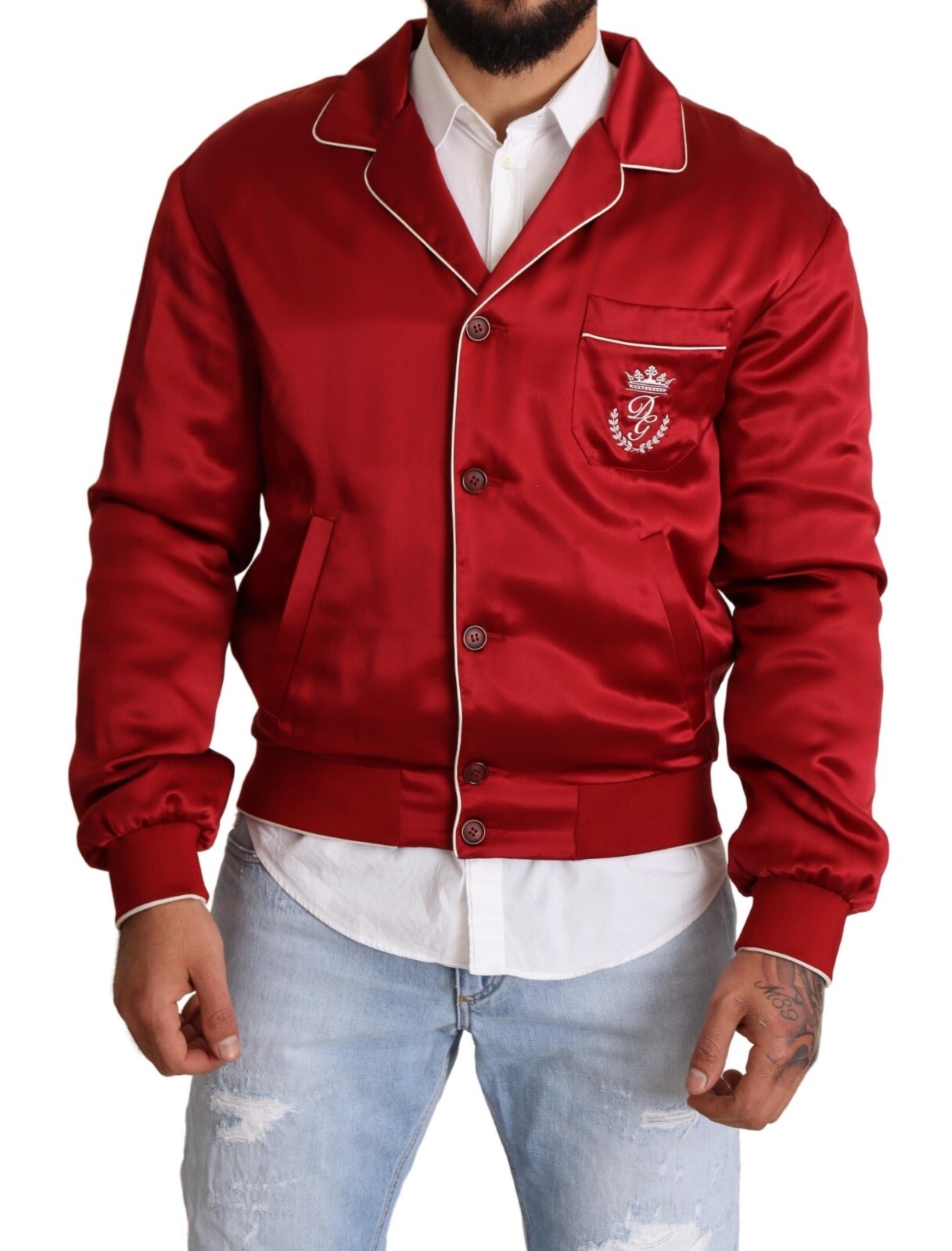DOLCE&GABBANA メンズ　ジャケット　48 DOLCE & GABBANA Jacket Cream Leather Bomber Blouson Full Zip
