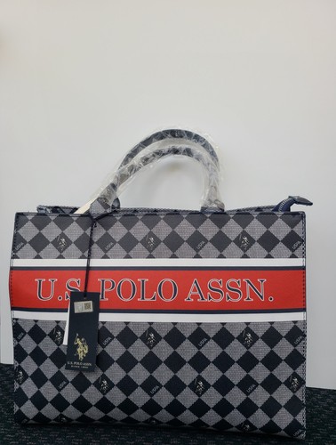 US POLO ASSN. DIAMOND STRIPE BOOK TOTE WITH CROSSBODY STRAP