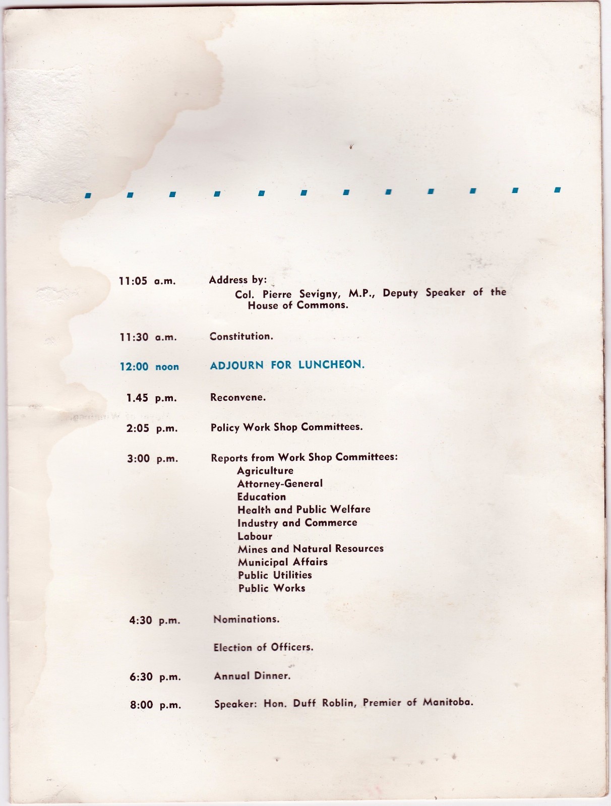 Conservative Party 1958 Annual Meeting Program Duff Roblin slc
