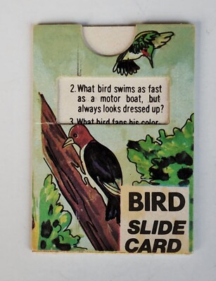 1976 Vintage Premium Cracker Jack Prize Toy Slide Card Bird with Woodpecker