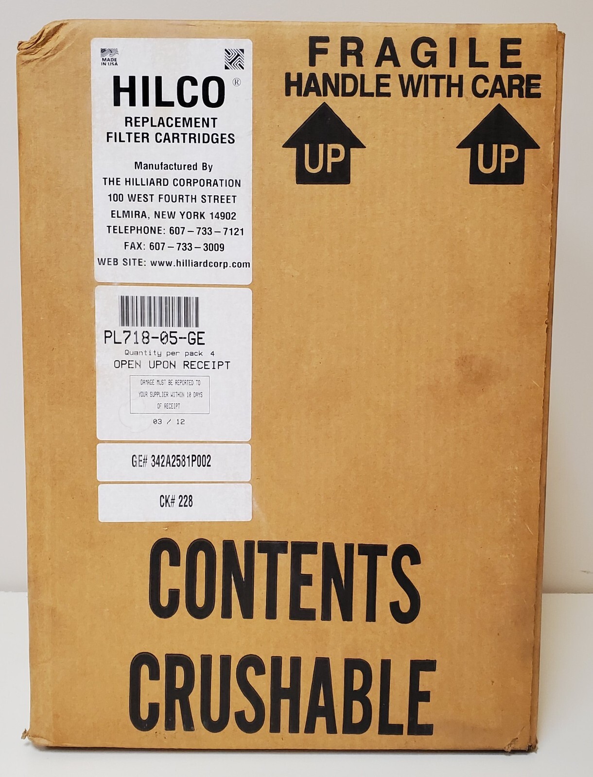 HILCO PL718-05-GE REPLACEMENT FILTER CARTRIDGES, BOX OF 4 GE