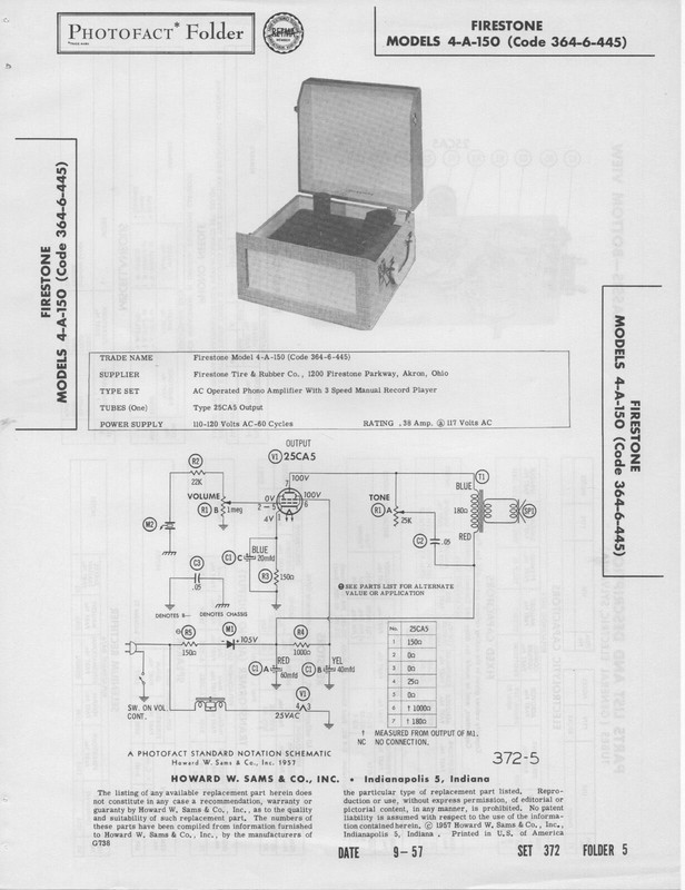 1957 FIRESTONE 4-A-150 45rpm RECORD PLAYER CHANGER SERVICE MANUAL PHOTOFACT FIX