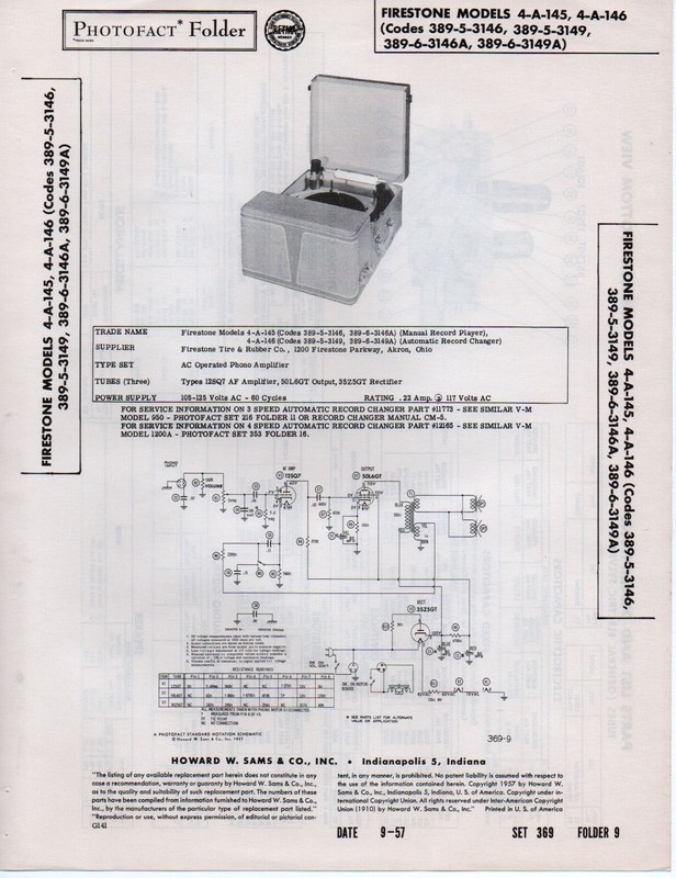 1957 FIRESTONE 4-A-145 RECORD PLAYER CHANGER SERVICE MANUAL PHOTOFACT 146 PHONO