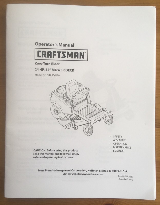 Owner’s Manual Sears Craftsman 24 HP Zero-Turn Riding Mower - Model 247 ...