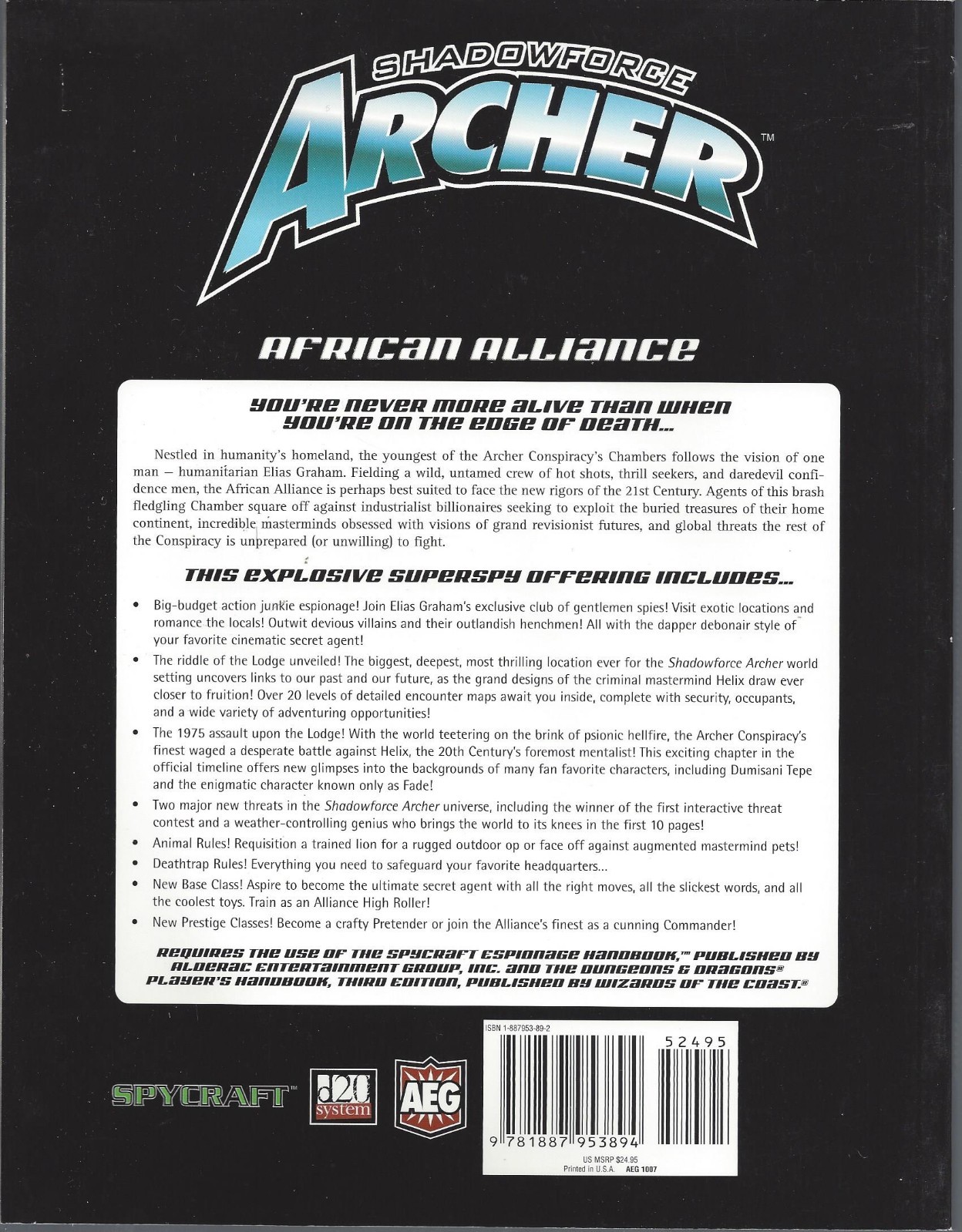 Shadowforce Archer  RPG African Alliance  SC  OOP  USED VG 50% OFF Spycraft