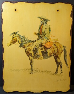 Vintage Frederic Remington A TRAPPER Old West Print on Board 12''x16'' w/ Papers