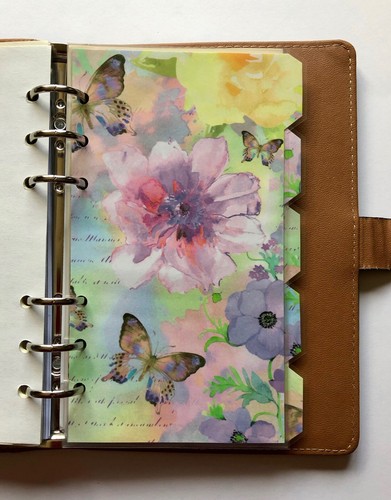 Personal Filofax Planner Dividers x 6 Peach Mint Pink Floral Bow Paper Clip