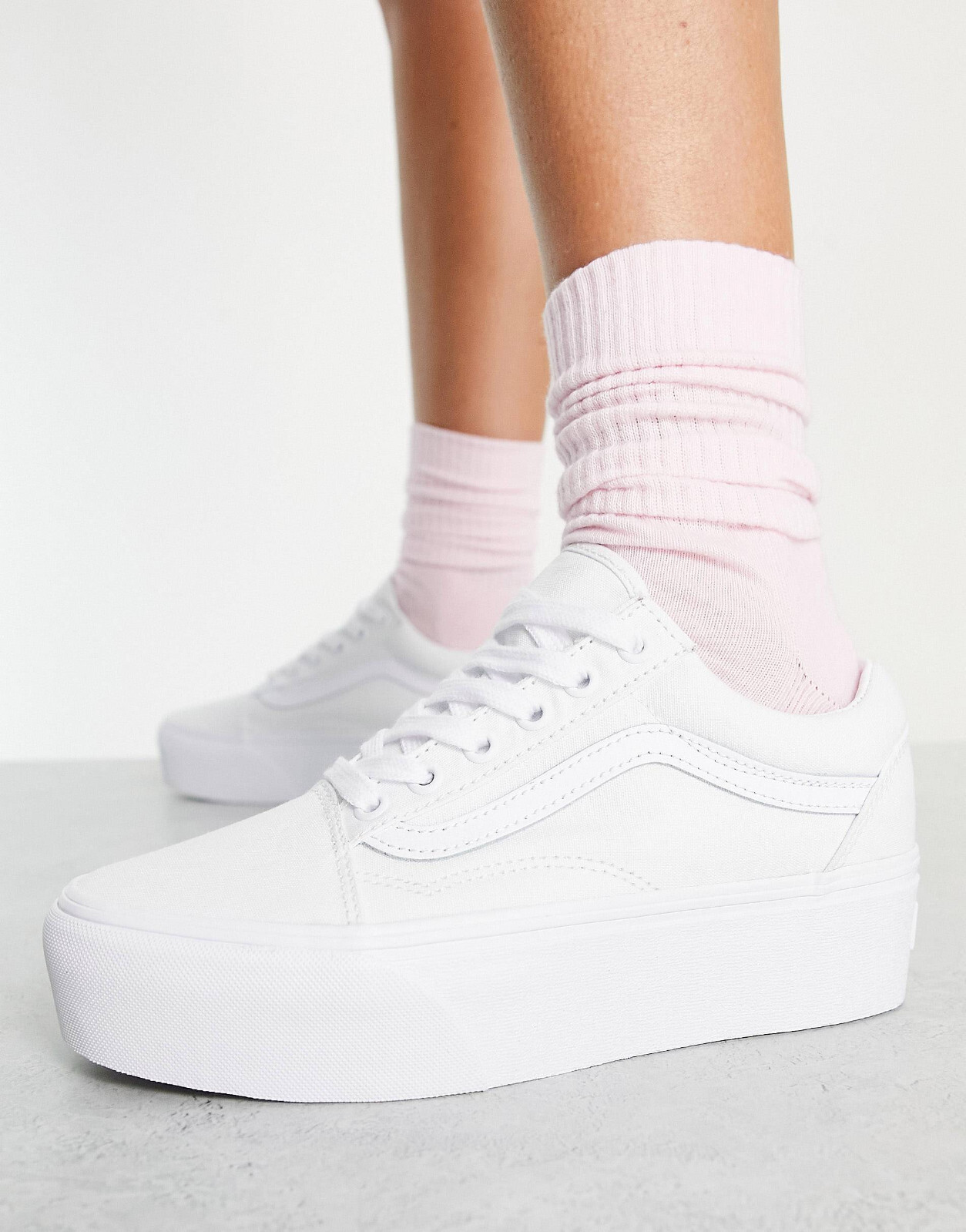 Vans Old Skool Stackform Platform Shoes Triple White | eBay