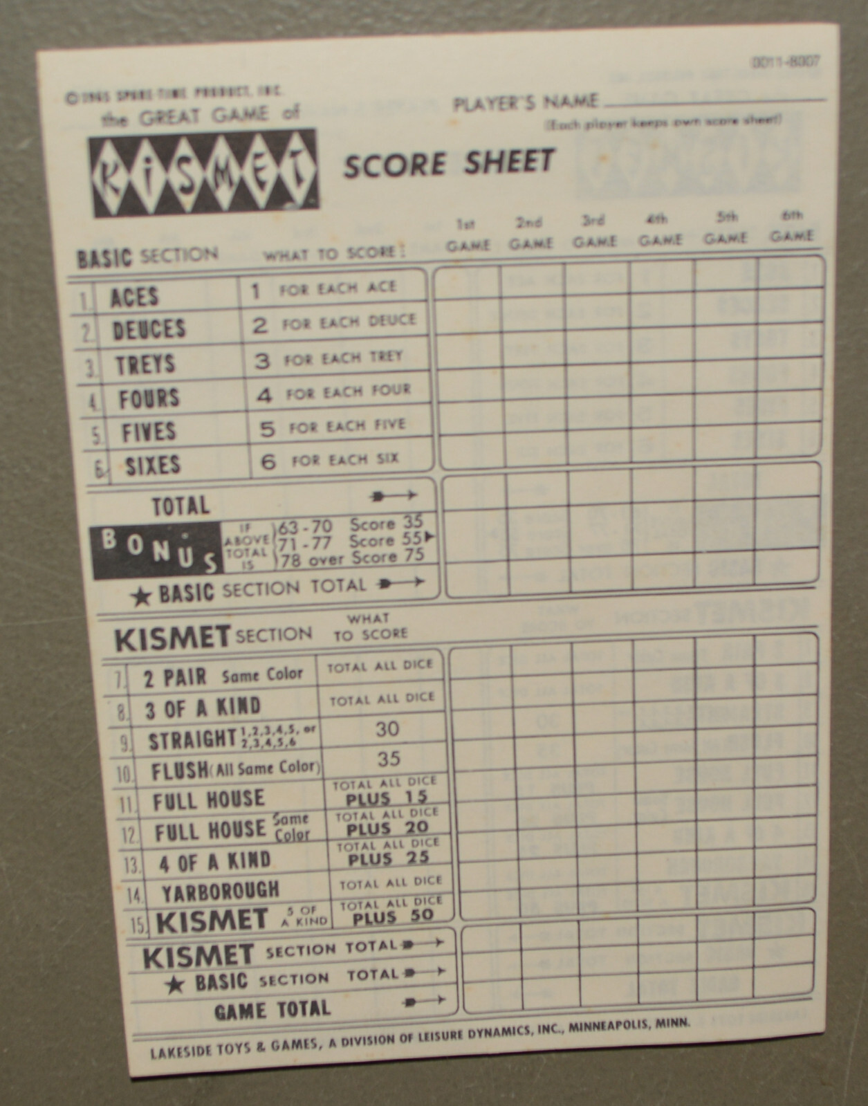 replacement parts - KISMET dice game - You for Free Printable Kismet Score Sheets