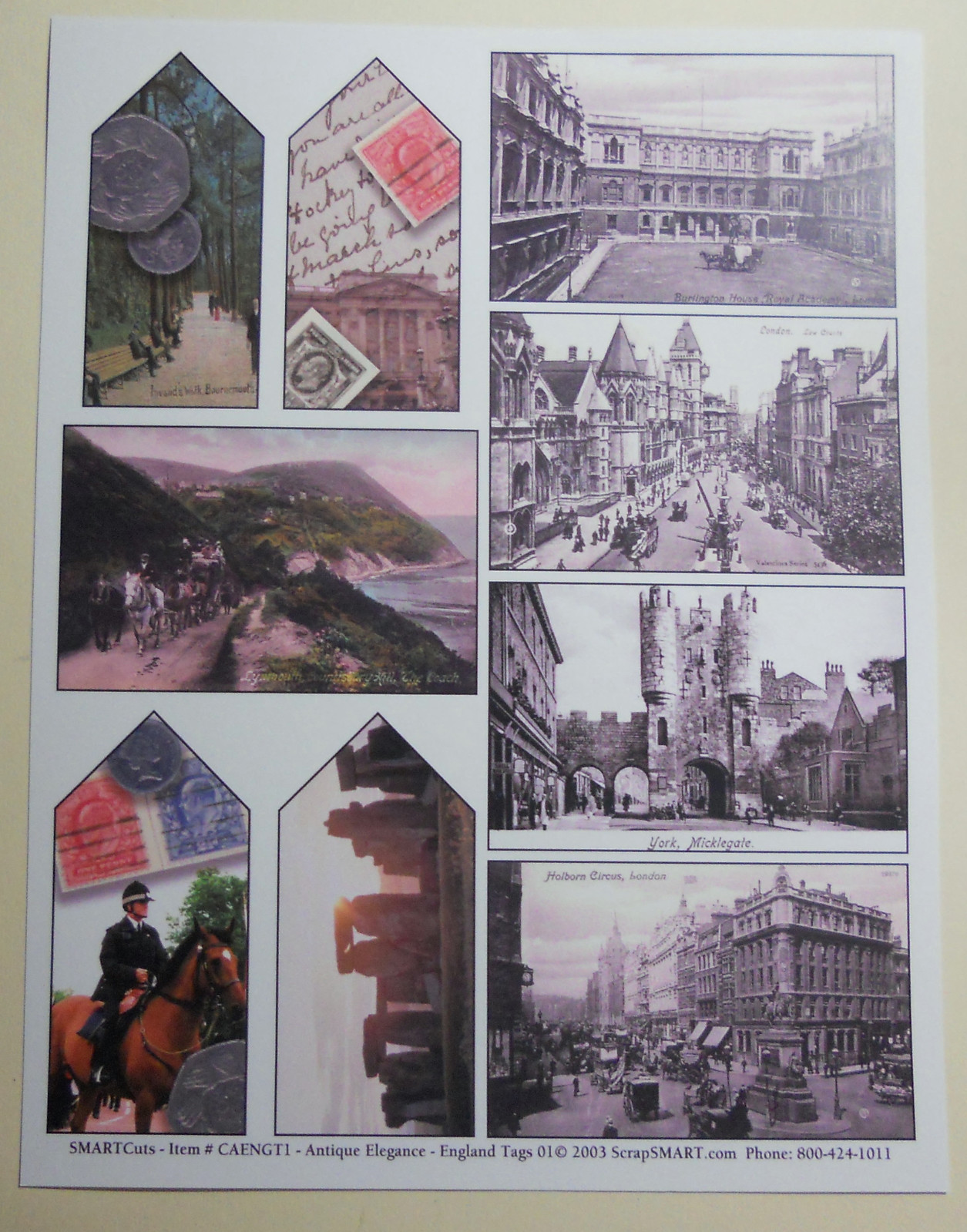 Vintage England Post Cards & Tags Collage Sheet Altered Art Junk Book Scrapbook