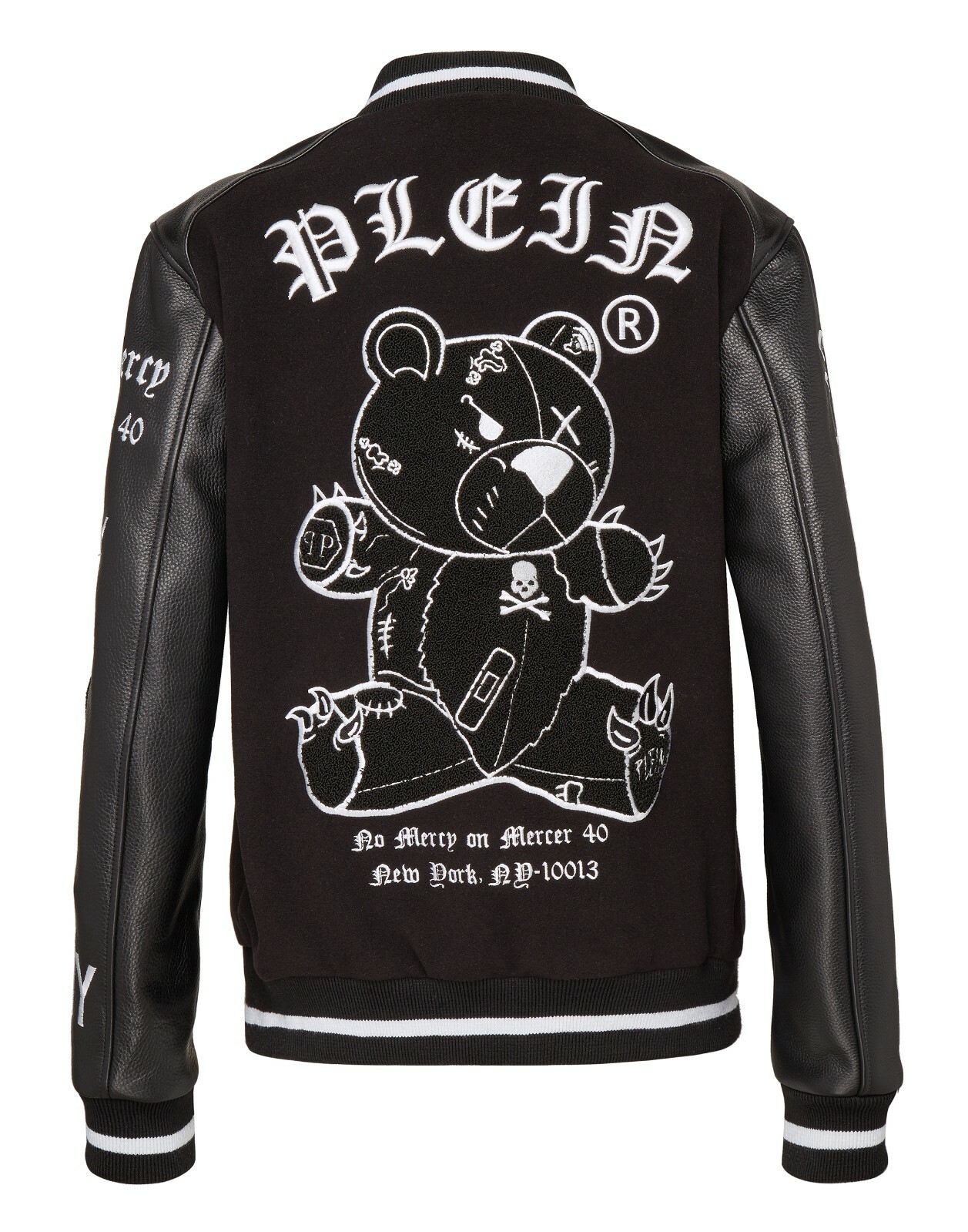 PHILIPP PLEIN PHILIPP PLEIN TEDDY BEAR CRYSTAL PRINTED MEN'S GENUINE LEATHER SLEEVES JACKET
