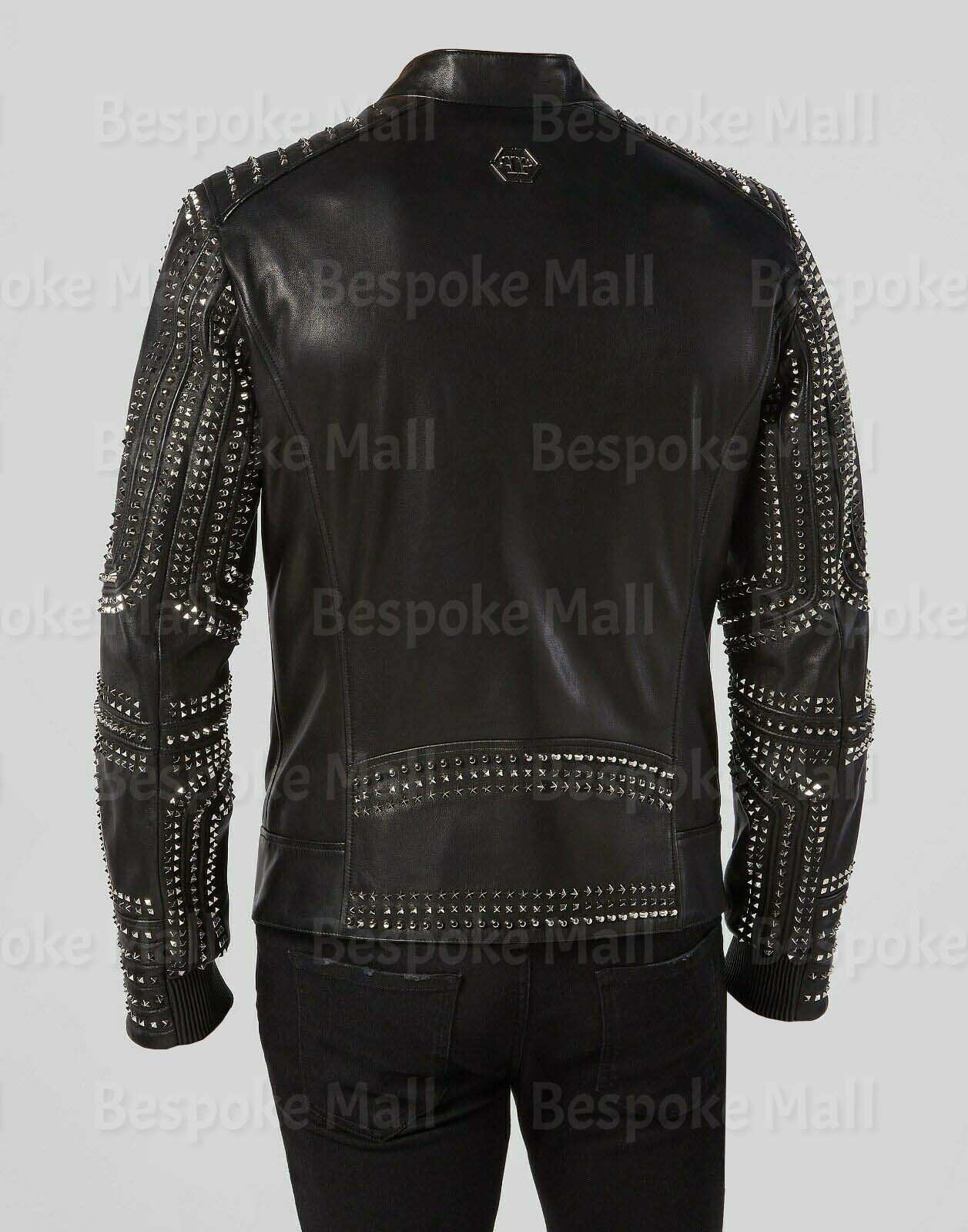 Pre-owned Handmade Black Men's Genuine Leather Motorcycle Biker Jacket With Studs-163