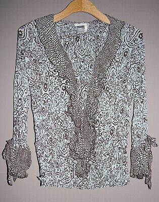 Alberto Makali Paisley contrast print top shirt blouse L Crinkled Stretch