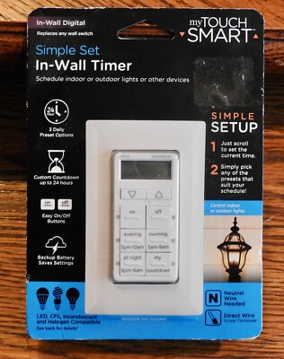 My Touch Smart In Wall Digital Timer White 25055 for Indoor or outdoor lights