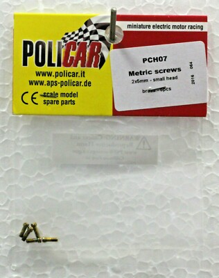 Policar PCH07 Metric Screws M2 x 5mm Brass 5 piece small head 1/32 Slot Car Part