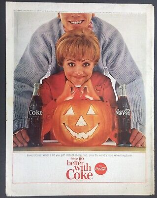 1964 Coca Cola Coke Halloween Jack O Lantern Pumpkin Vintage Print AD Original