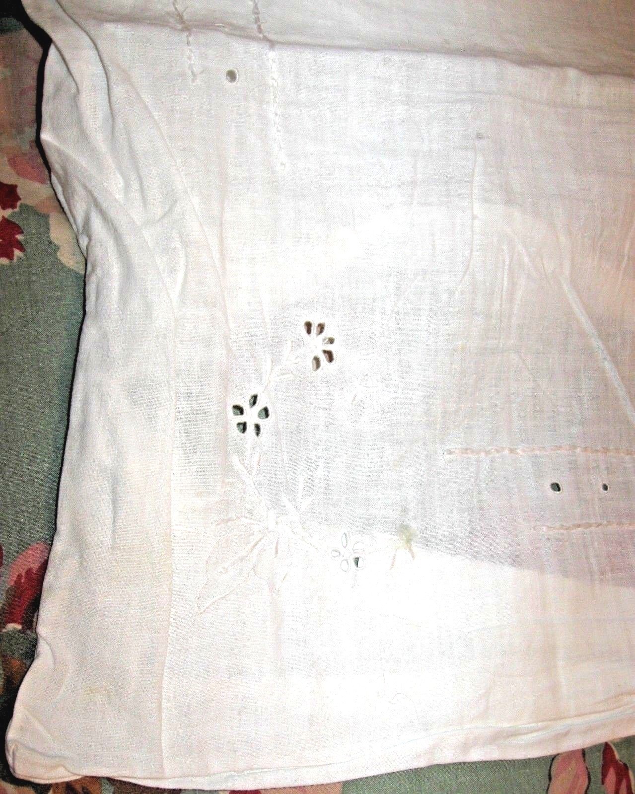 VINTAGE PILLOWCASE HAND EMBROIDERED CUTWORK WHITE COLOR YOUTH BED SIZE 11