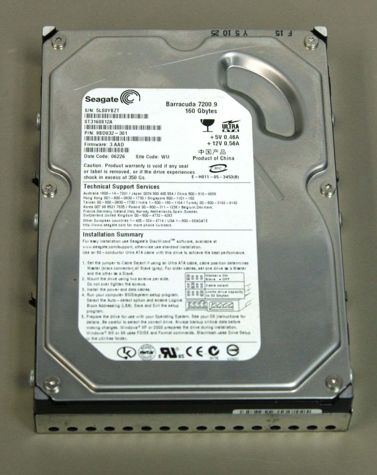 ST3160812A Barracuda 7200.9 Ultra ATA100 160-GB ドライブ bme6fzu Amazon.com: Seagate ST3160812AS 9BD132-034 160GB SATA 3.5