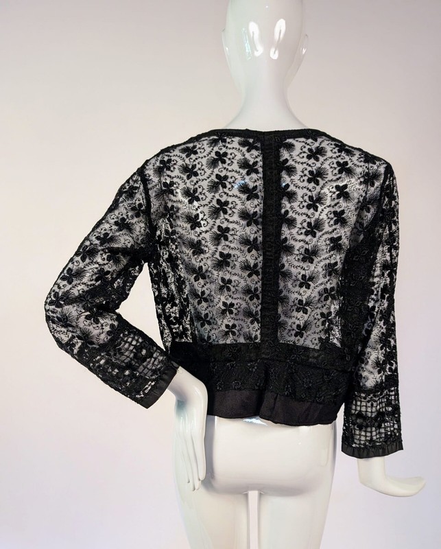 GOTHIC EDWARDIAN BLACK EMBROIDERED NET + LACE BLOUSE