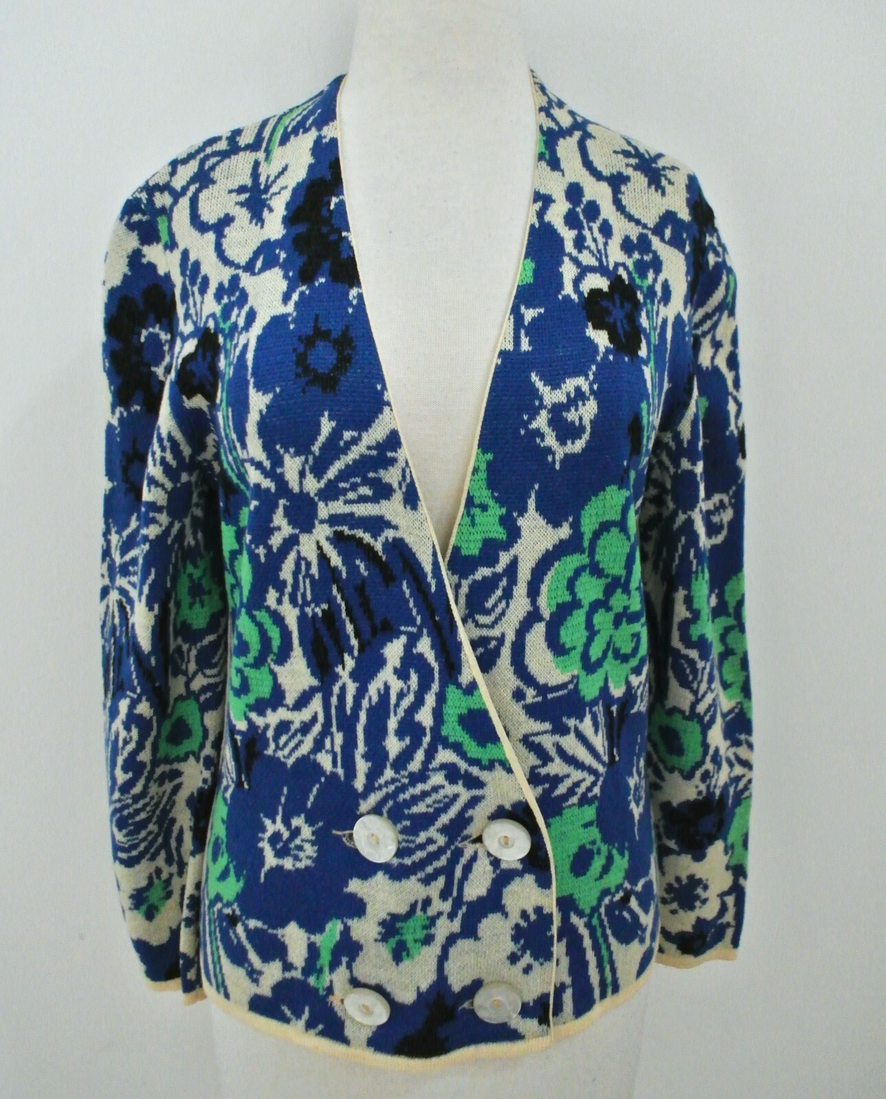 Vtg 60s CATALINA jacquard floral pattern cardigan sweater sz