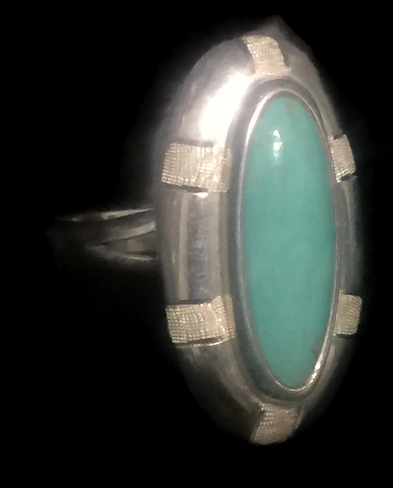 Vintage Long Turquoise Sterling Silver Southwest Tribal Boho Ring Size 10  CII