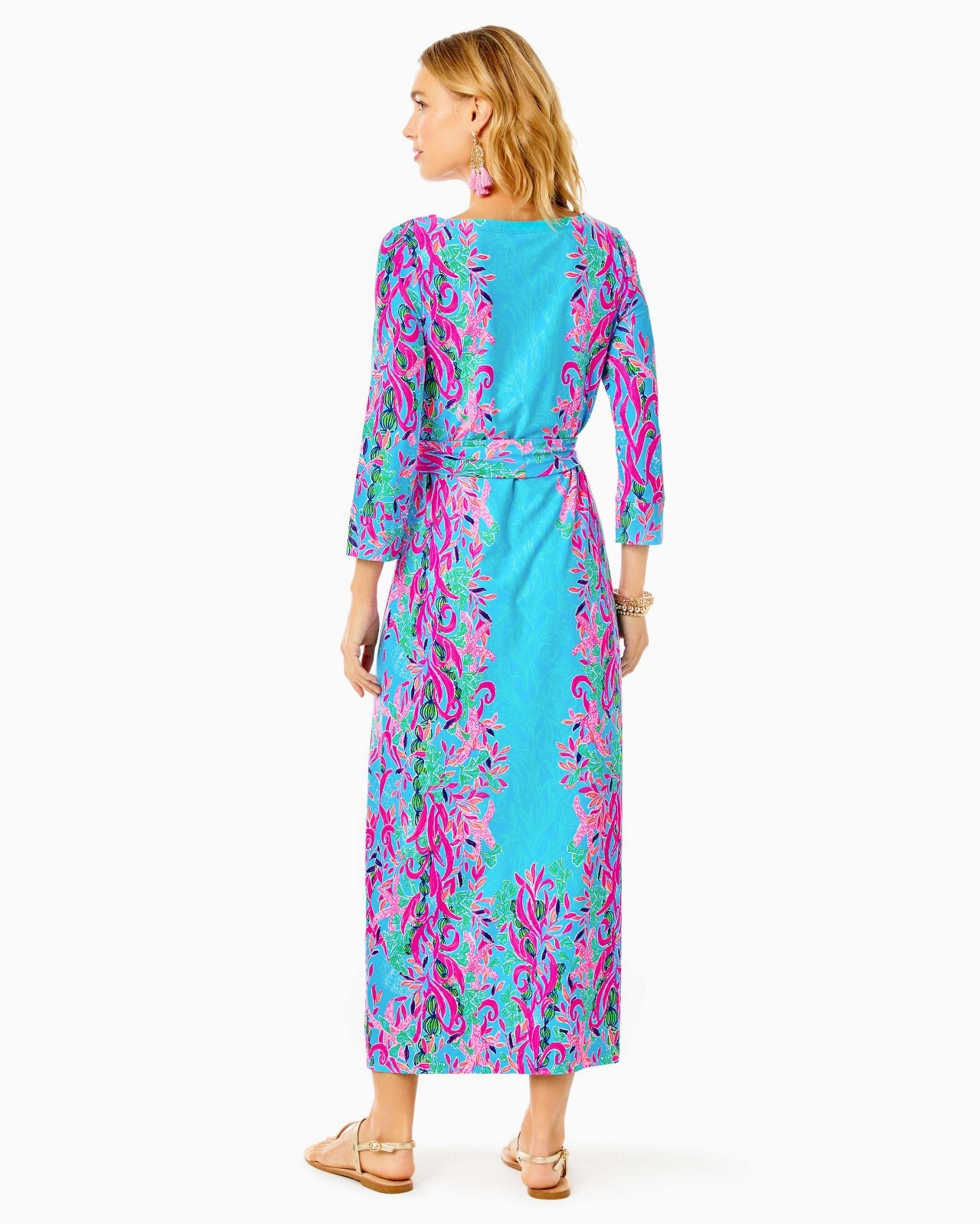 Pre-owned Lilly Pulitzer $298  Carabella Chillylilly Midi Dress Seaweed Samba S M L In Blue Pink Orange