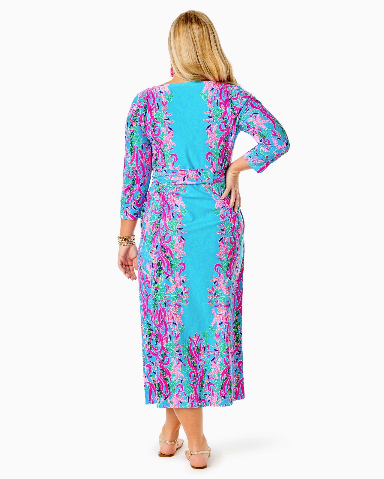 Pre-owned Lilly Pulitzer $298  Carabella Chillylilly Midi Dress Seaweed Samba S M L In Blue Pink Orange