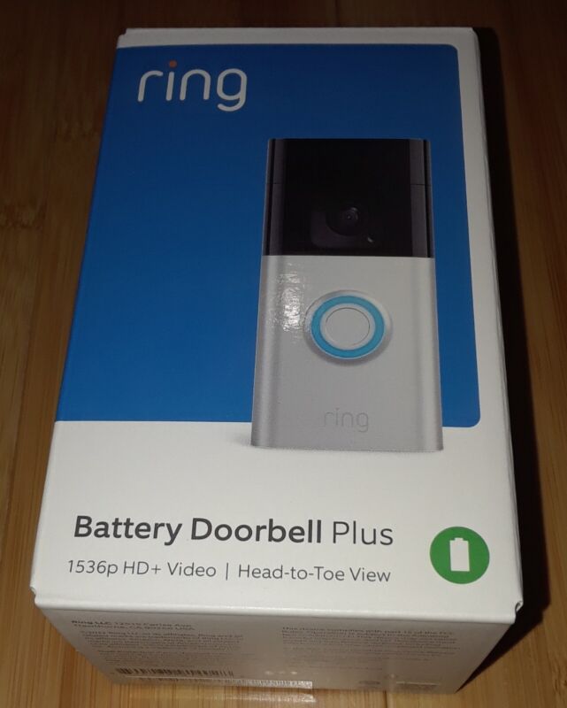 New Sealed Ring, Battery Doorbell Plus 1536p Hd+ Video Head-To-Toe View Camera