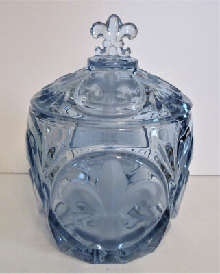 Elegant Josef Inwald Czech Blue  Cut Glass Biscuit Jar w. Lid, 1920's-30's