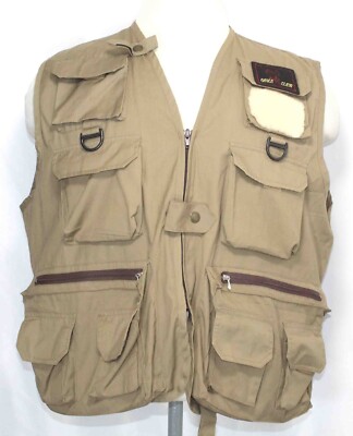 Eagle Claw Khaki Tan Fly Fishing Vest Mens Size  L/XL Lambs Wool Patch Pockets