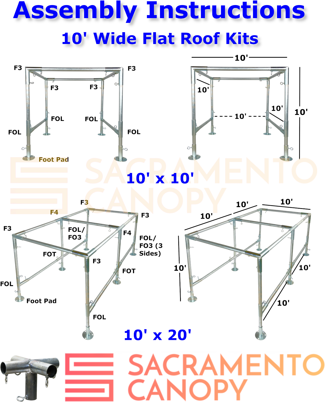 Carport & Greenhouse EMT Canopy Fittings Kits, Low