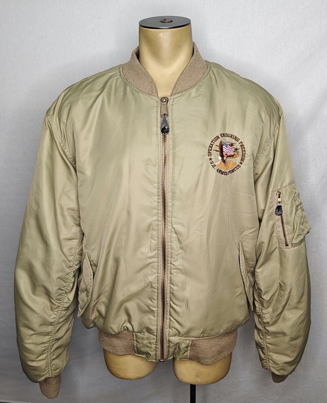 Vtg Operation Enduring Freedom beige flight bomber military