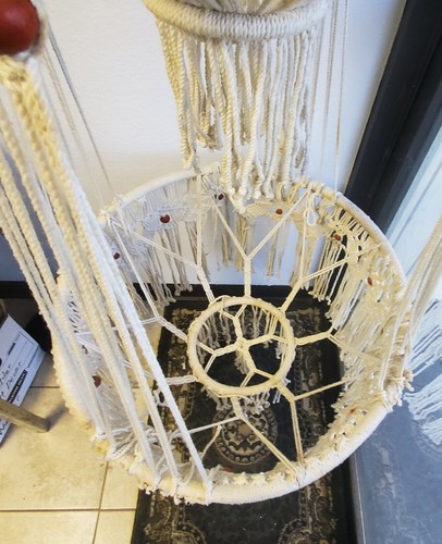 Amazing Vintage Handmade Macrame Hanging Multi Level 3 Tier Plant Holder 6' Tall