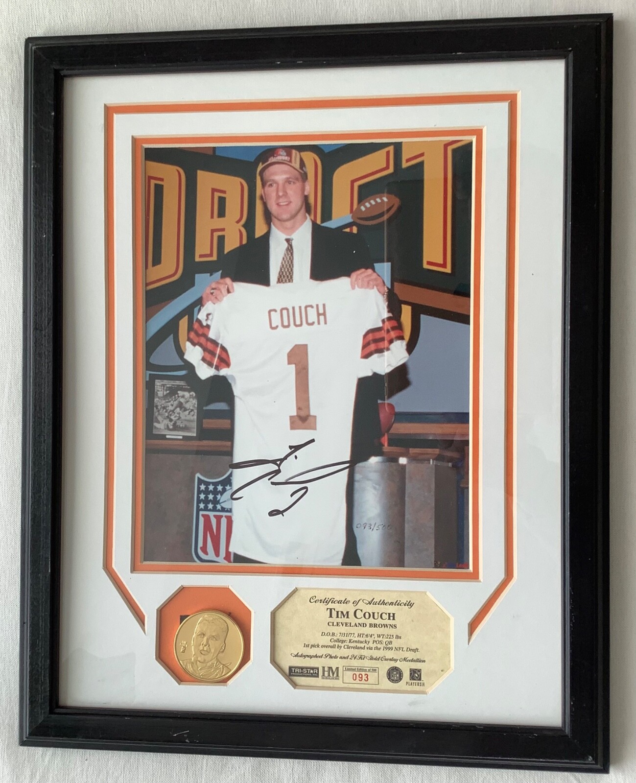 NFL◆アメリカンフットボール◆QB◆TIM COUCH◆サイン入りカード TIM COUCH SIGNED CLEVELAND BROWNS #1 NFL TRISTAR PLAGUE