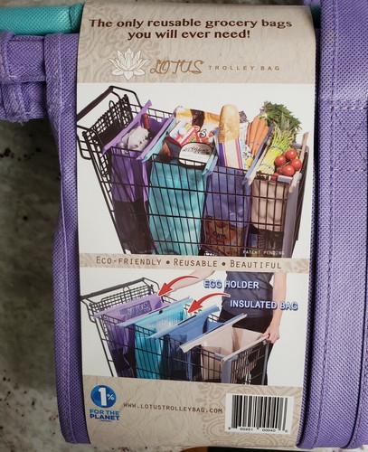 Lotus Trolley Bags -w/ LRG COOLER Bag  Egg/Wine holder! Reusable Grocery Cart
