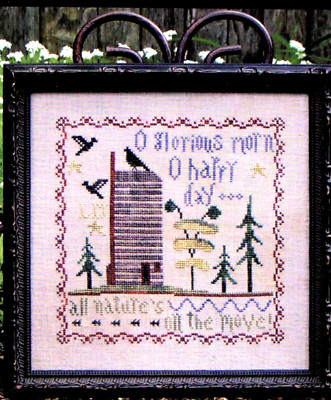 Primitive Crow Trees CColonial house Glorious Morn Cross Stitch Pattern RARE OOP