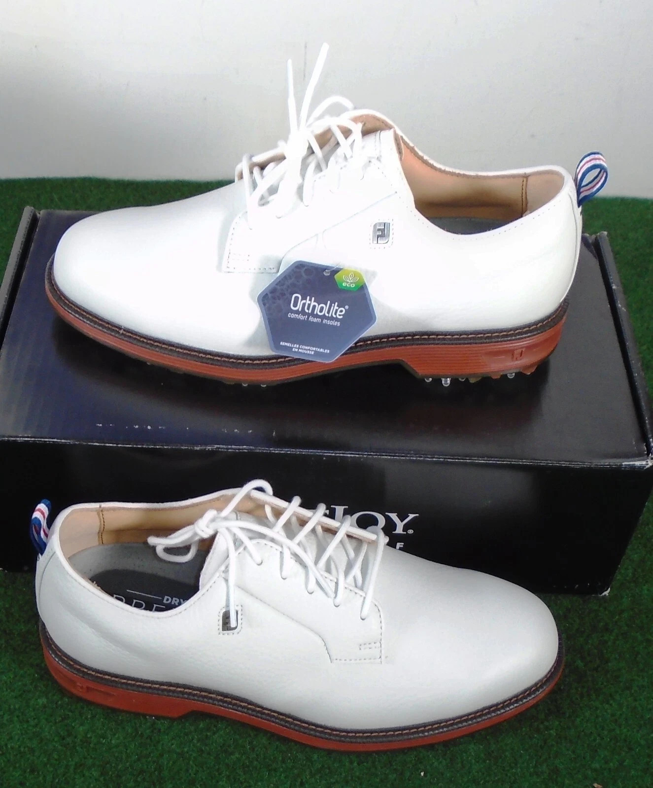 【美品】FootJoy DryJoys Pro 7.5 (26.5 cm) Footjoy Dryjoys Tour Men's Golf Shoes - White/White Croc