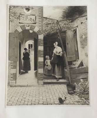 Court Of A Dutch House Antique Print  Pieter De Hooch Dated 1901 From Painting