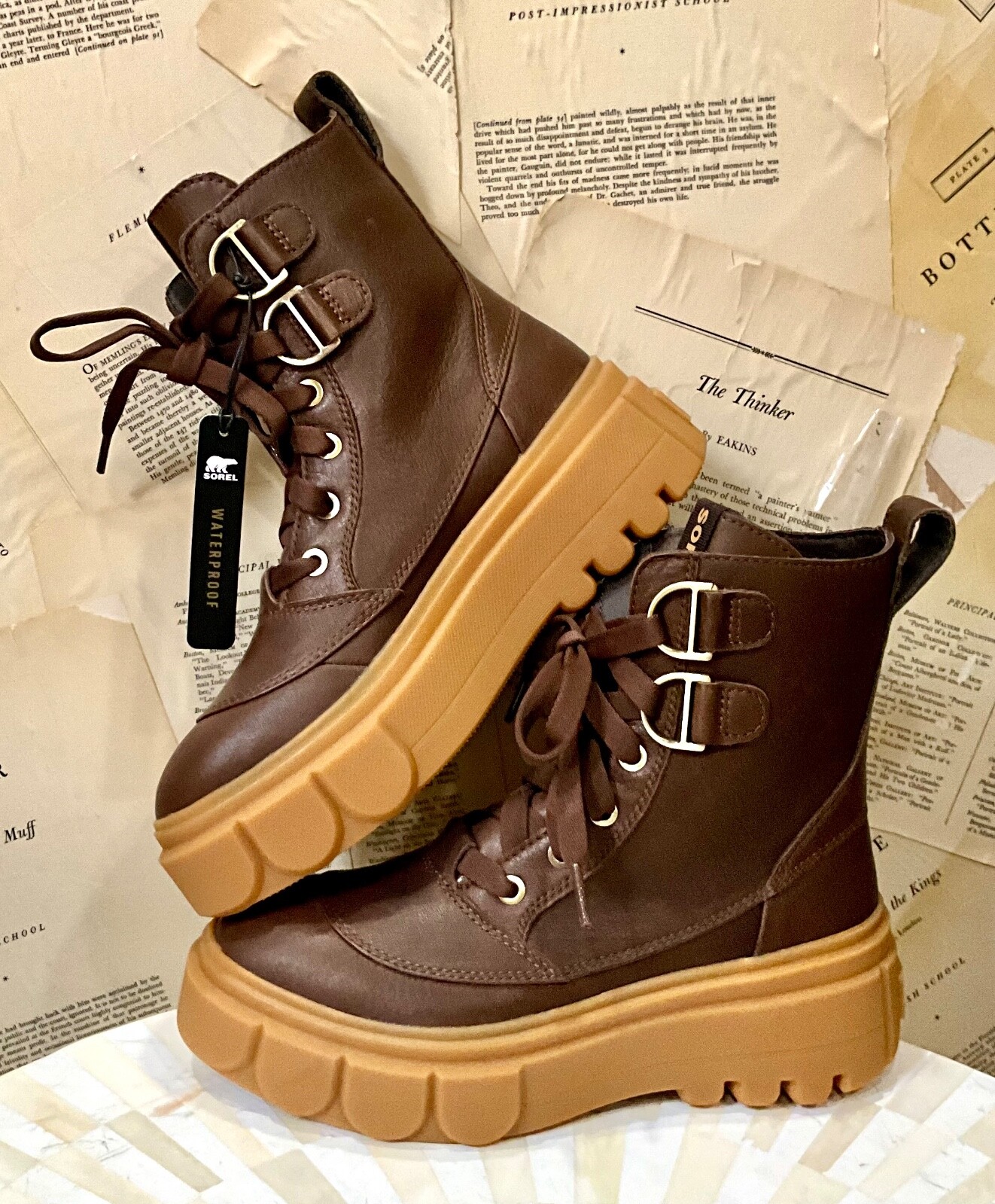 Ботинки Anthropologie Sorel Caribou на шнуровке из шоколадной кожи и коричневой резины 38/7 НОВЫЕ