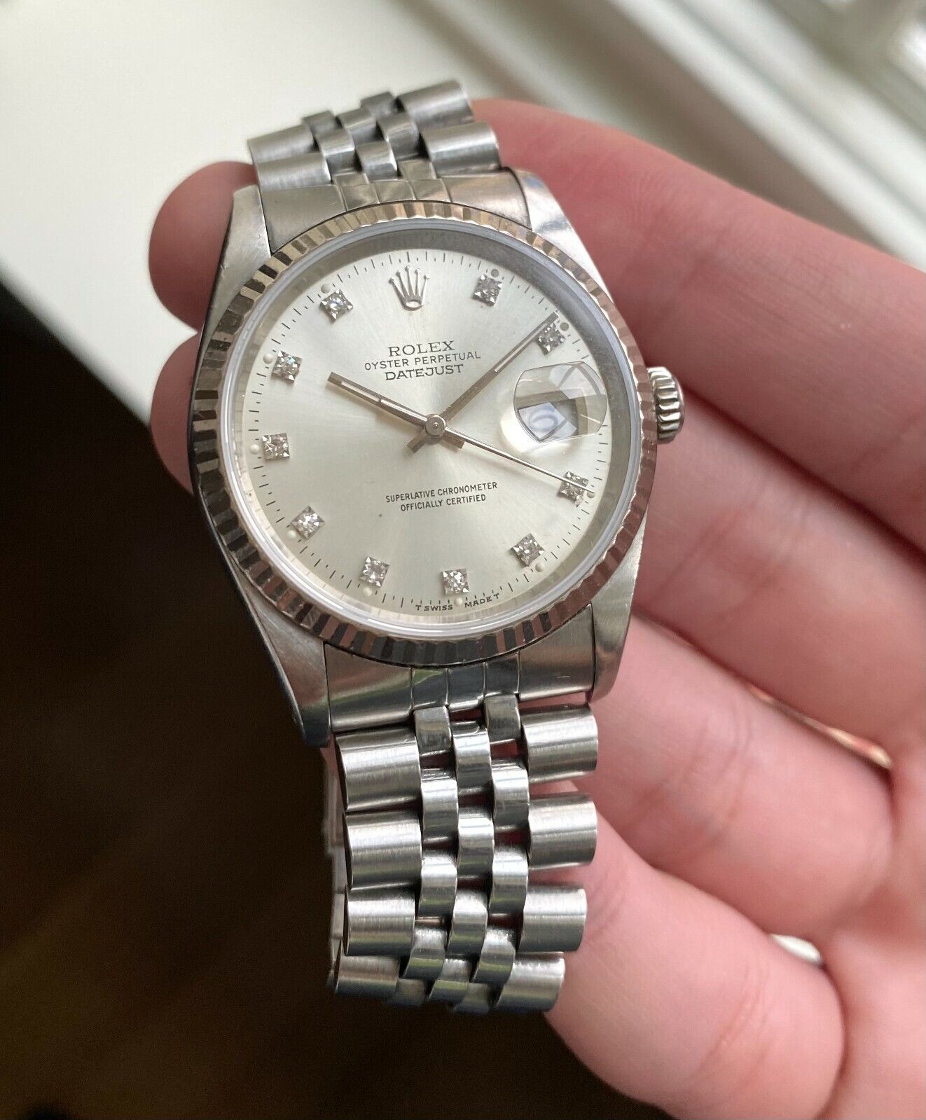 Rolex Datejust Ref16234G 90s Silver Factory Diamond Dial Rolex Datejust Ref16234G 90s Silver Factory Diamond Dial