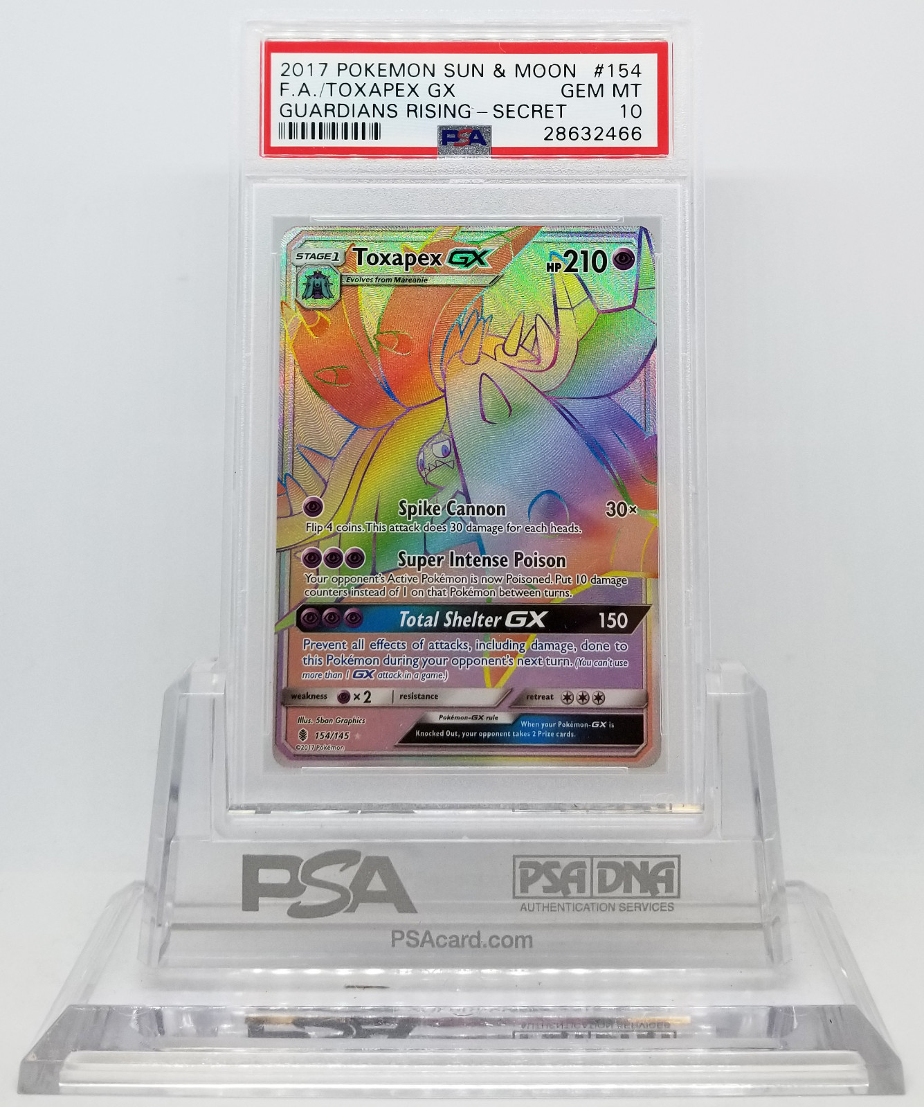 Pokemon GUARDIANS RISING TOXAPEX GX 154/145 SECRET/HYPER RARE PSA