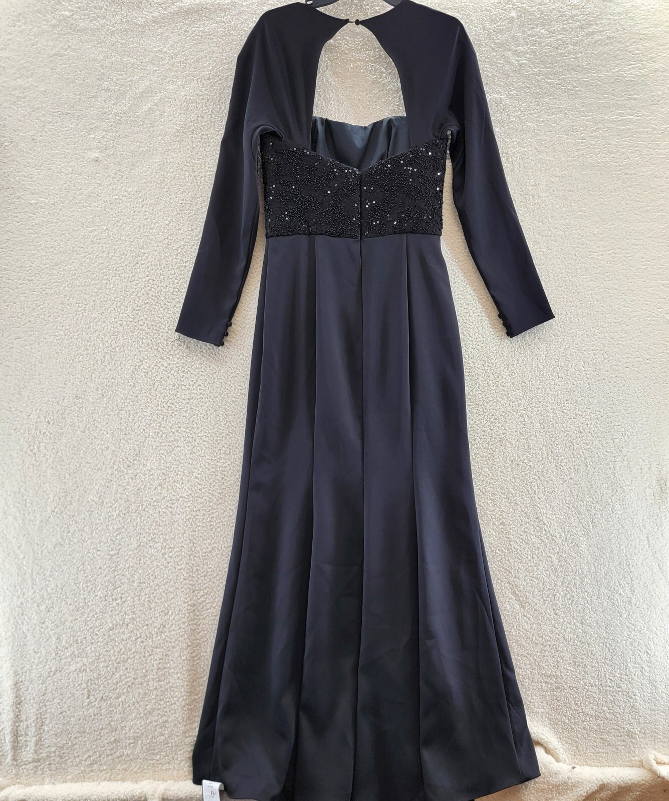 Pre-owned Amsale Stretch Crepe Sequined Bodice Gown Women's 10 Black Square Neck